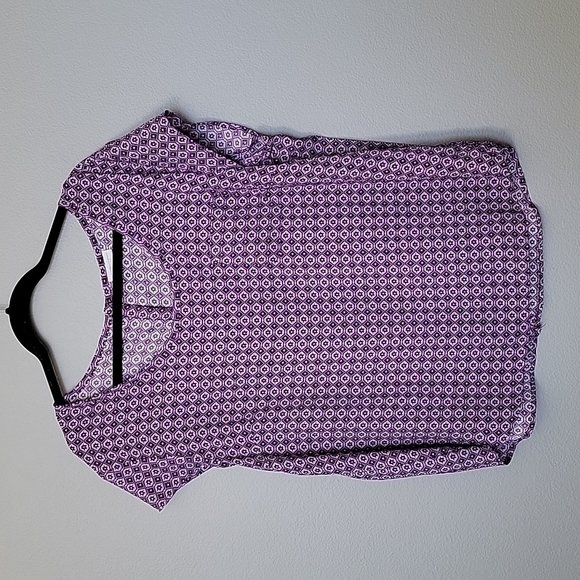 New York & Company Vibrant purple print button back top 0X - Picture 1 of 6